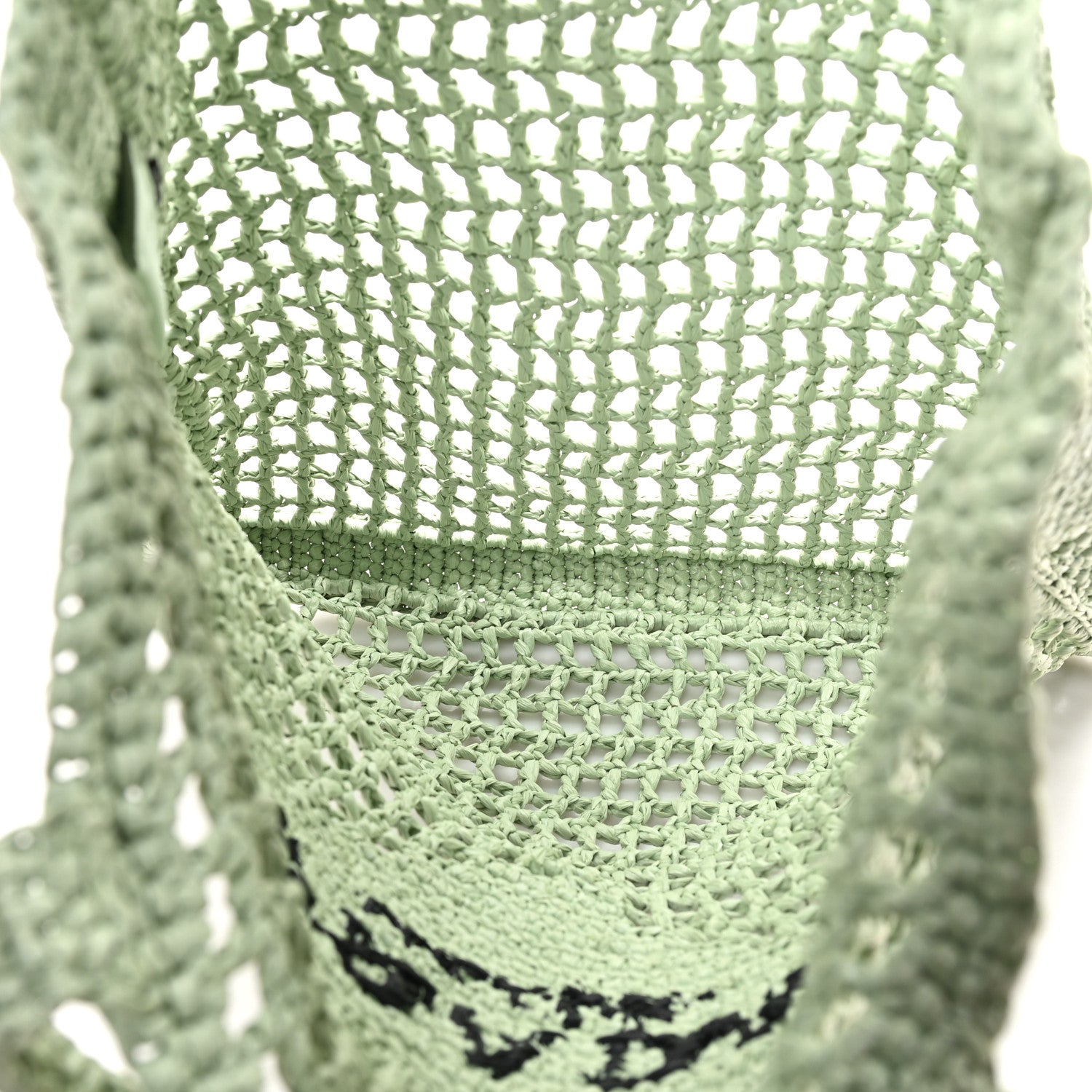 Yarn Raffia Effect Crochet Logo Embroidered Tote Bag Acqua