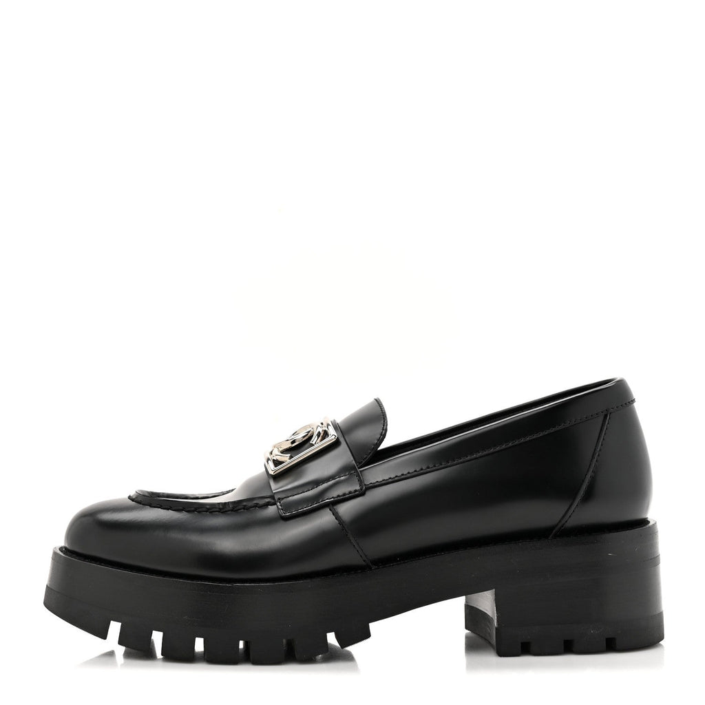 Calfskin Metal CC Loafers 37.5 Black