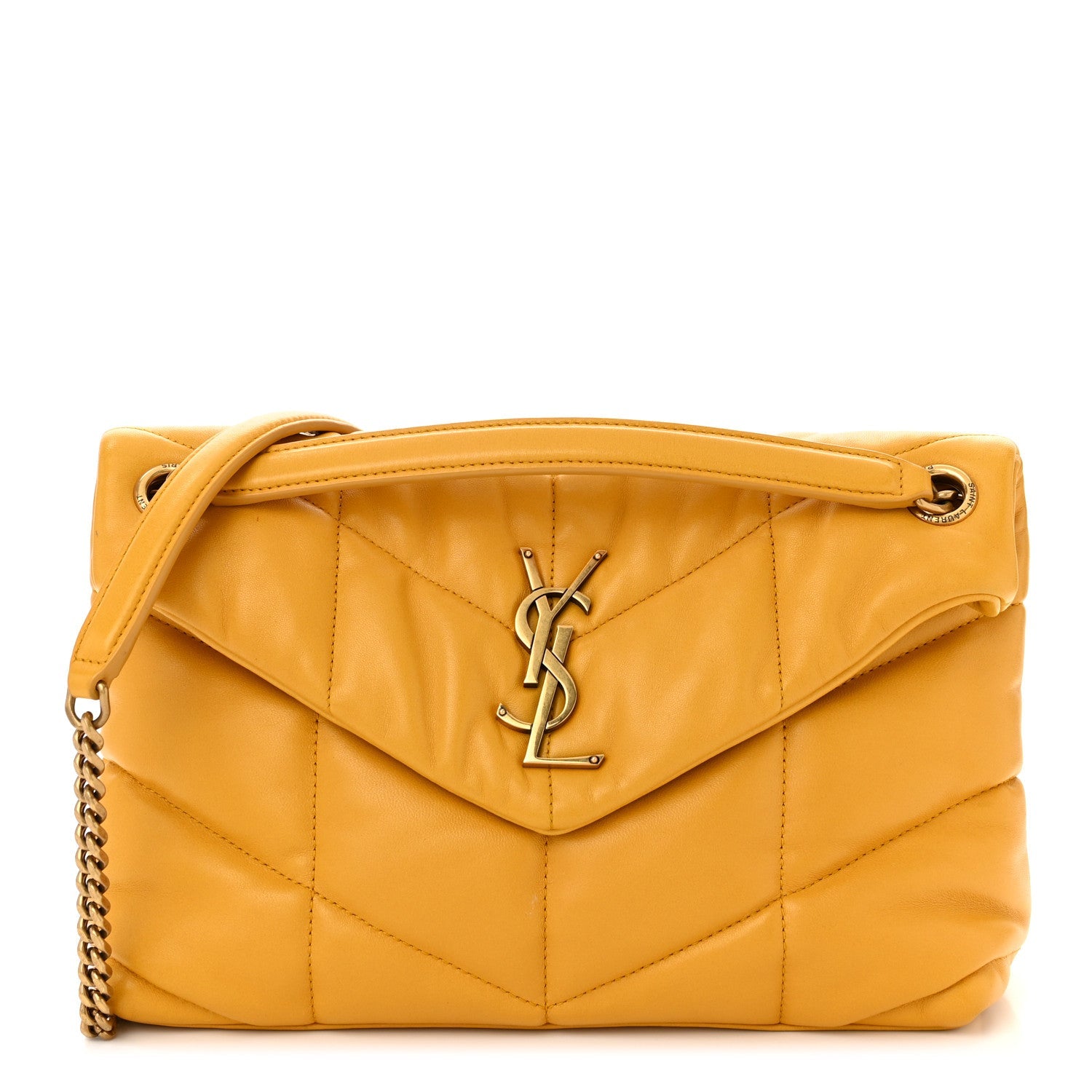 Lambskin Quilted Small Loulou Puffer Monogram Chain Satchel Saffran