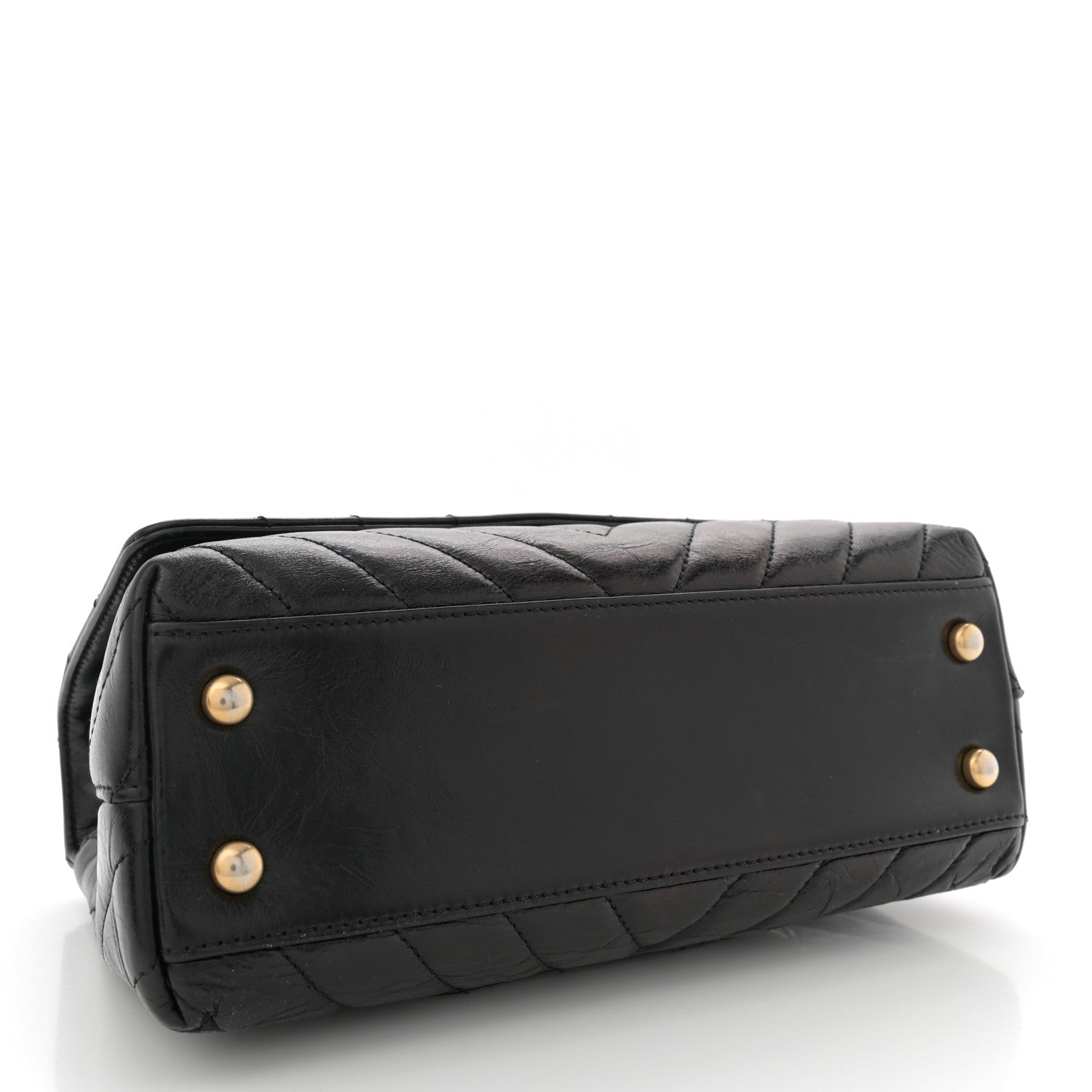 Aged Calfskin Chevron Quilted Mini Coco Handle Flap Black