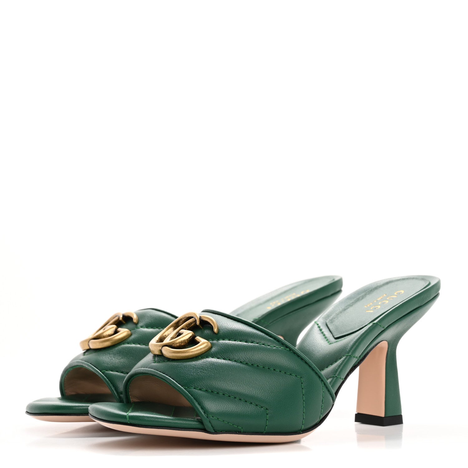 Nappa Matelasse GG Marmont 75mm Slide Sandals 35 Emerald