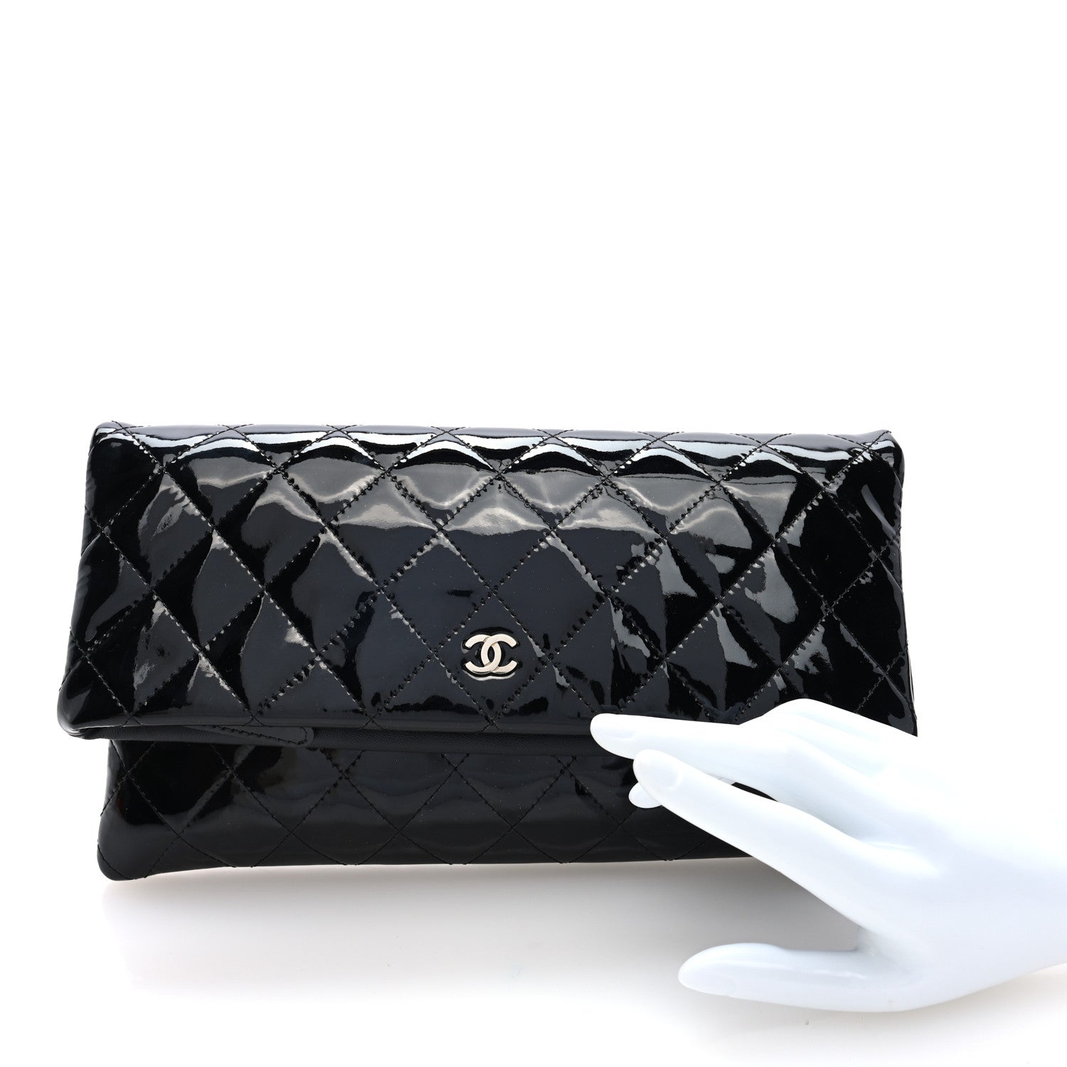 Patent Calfskin Quilted Beauty CC Clutch Black