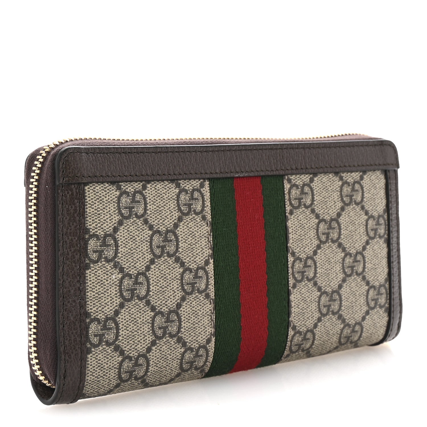 GG Supreme Monogram Web Ophidia Zip Around Wallet Brown