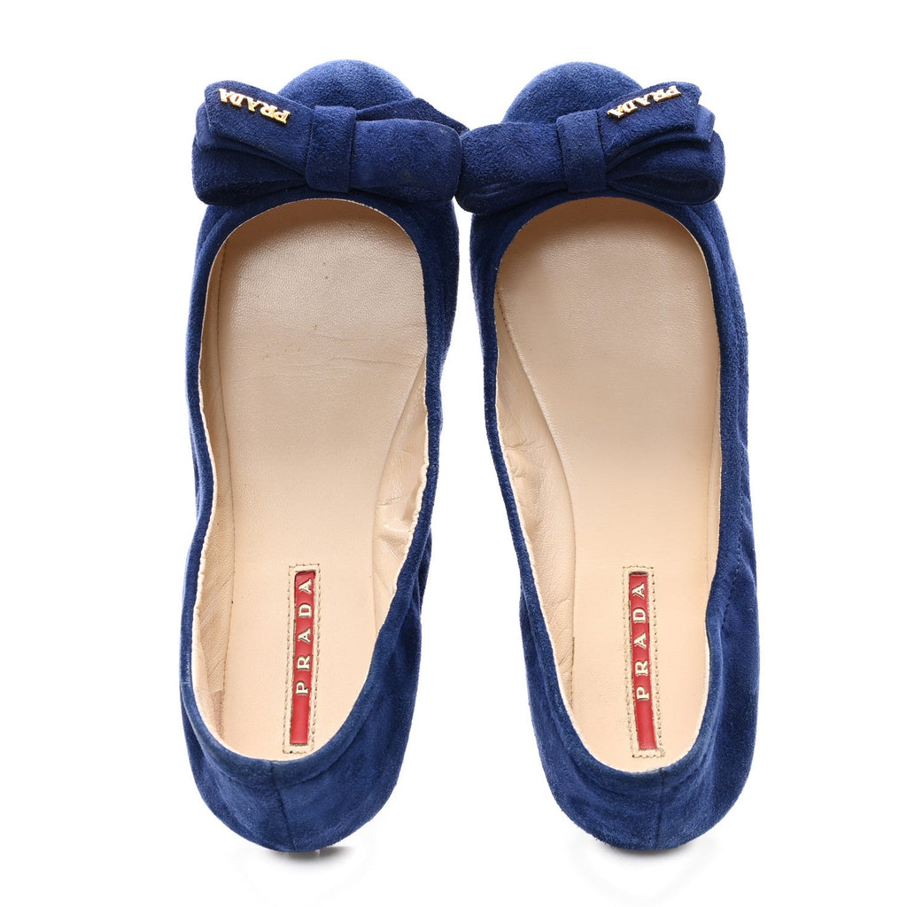 Suede Bow Logo Ballerina Flats 35.5 Blue