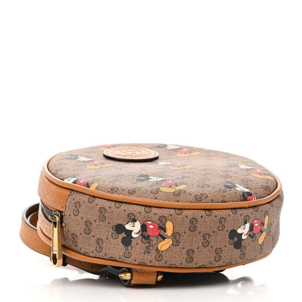 X DISNEY Mini Vintage GG Supreme Monogram Mickey Mouse Round Backpack Beige Vintage Sun Oil