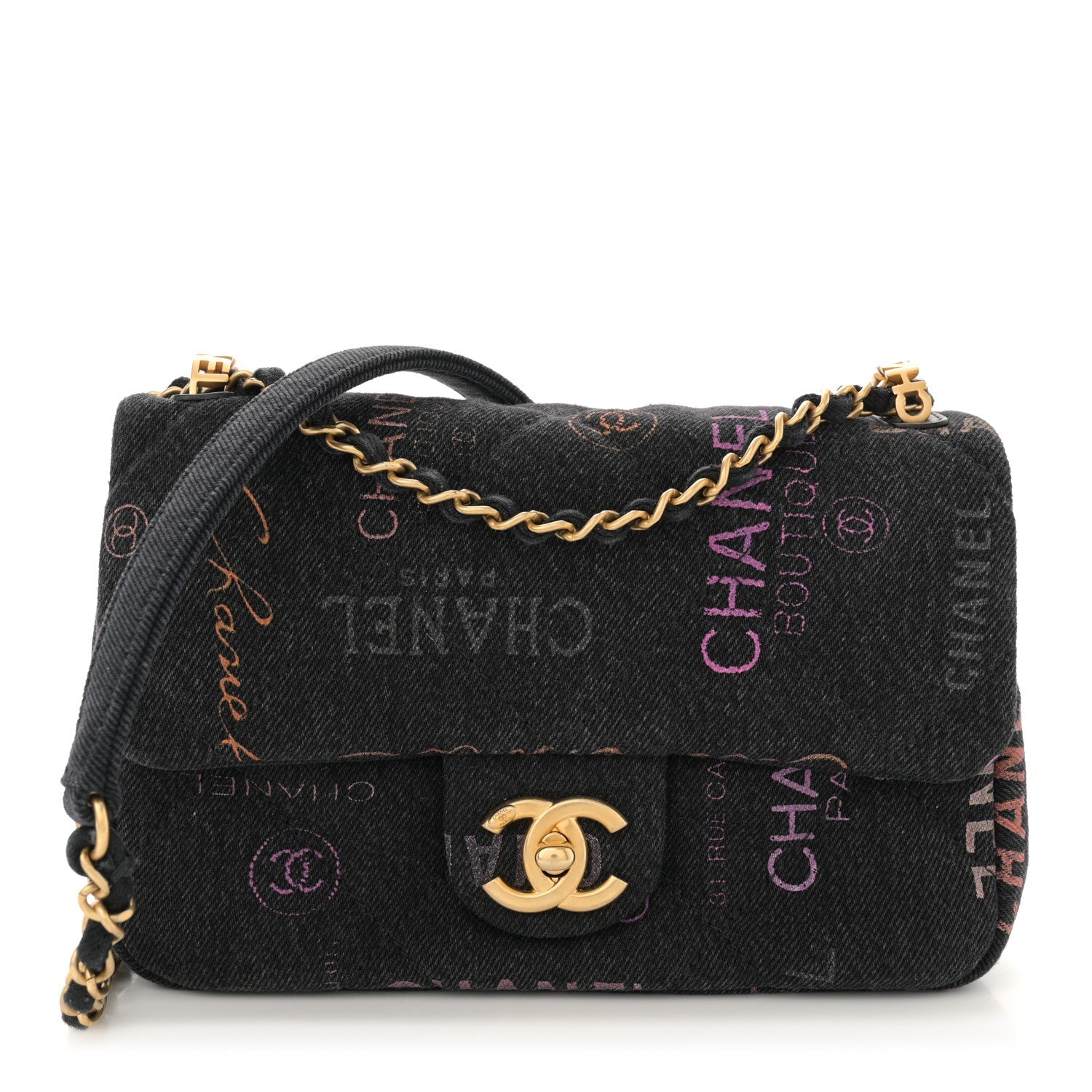 Denim Quilted Denim Mood Mini Rectangular Flap Black Multicolor