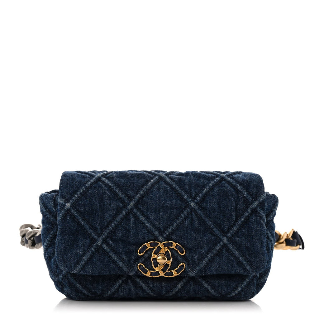 Denim Quilted Chanel 19 Waist Bag Blue