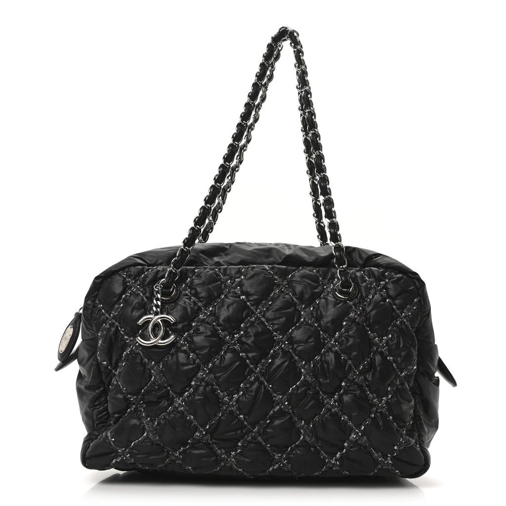 Nylon Quilted Tweed Stitch Bubble Camera Case Black