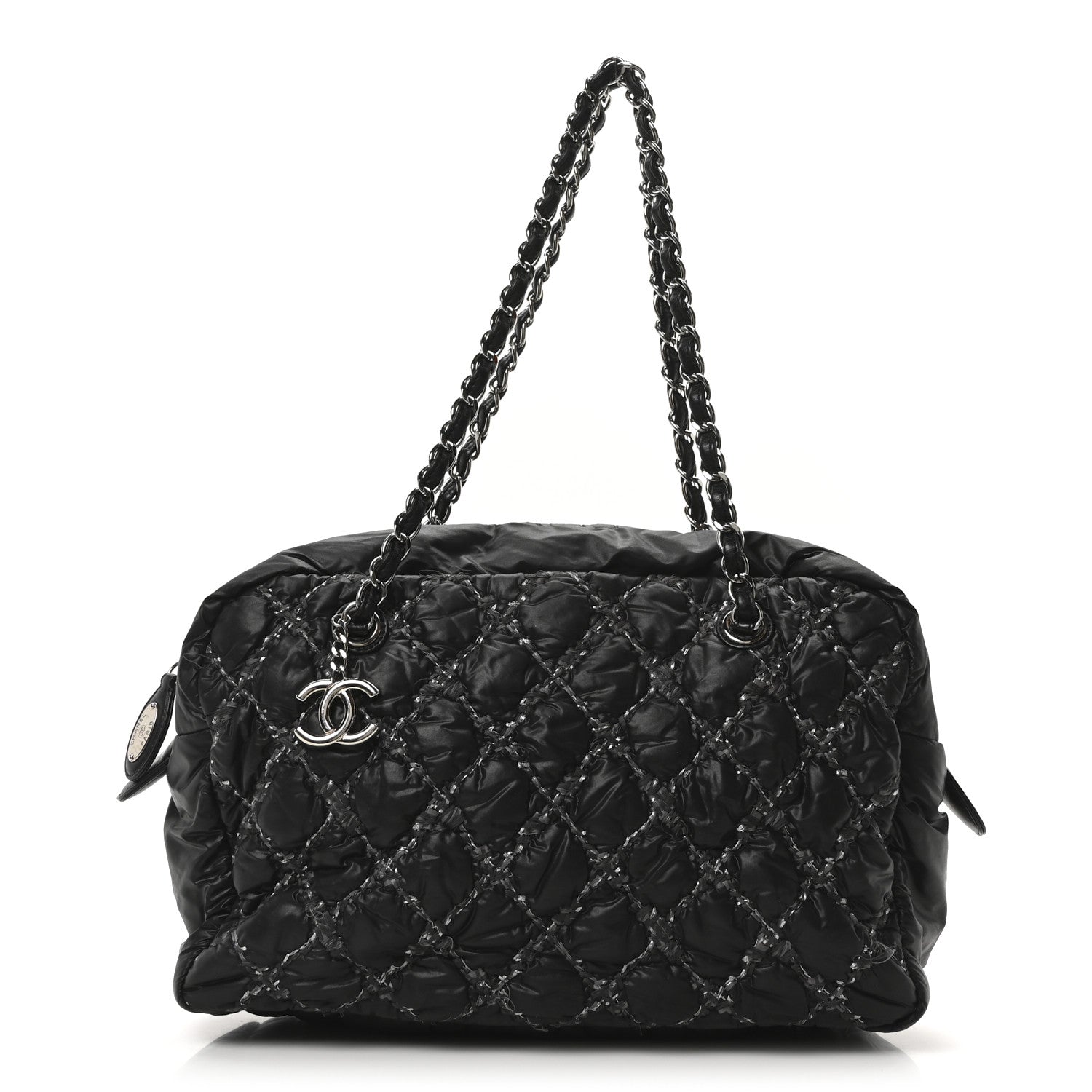 Nylon Quilted Tweed Stitch Bubble Camera Case Black