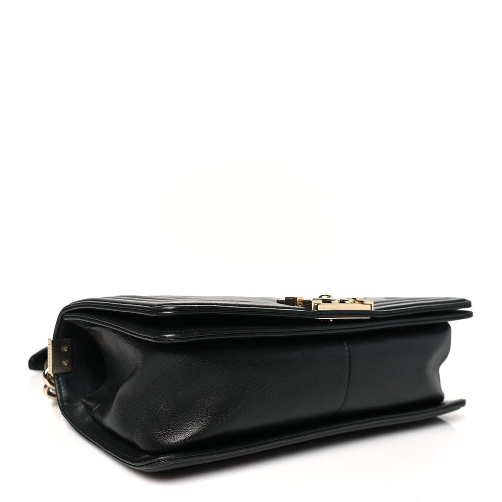 Lambskin Chevron Quilted Medium Boy Flap Black