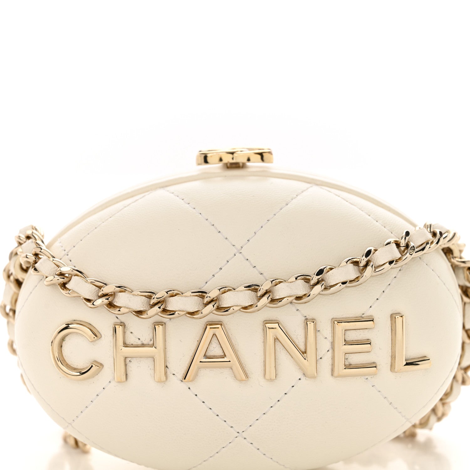 Lambskin Quilted Oval Minaudiere Chain Clutch White