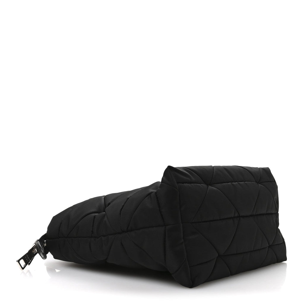 Re-Nylon Nappa Triangle Quilted Padded Double Handled Zip Pocket Tote Black