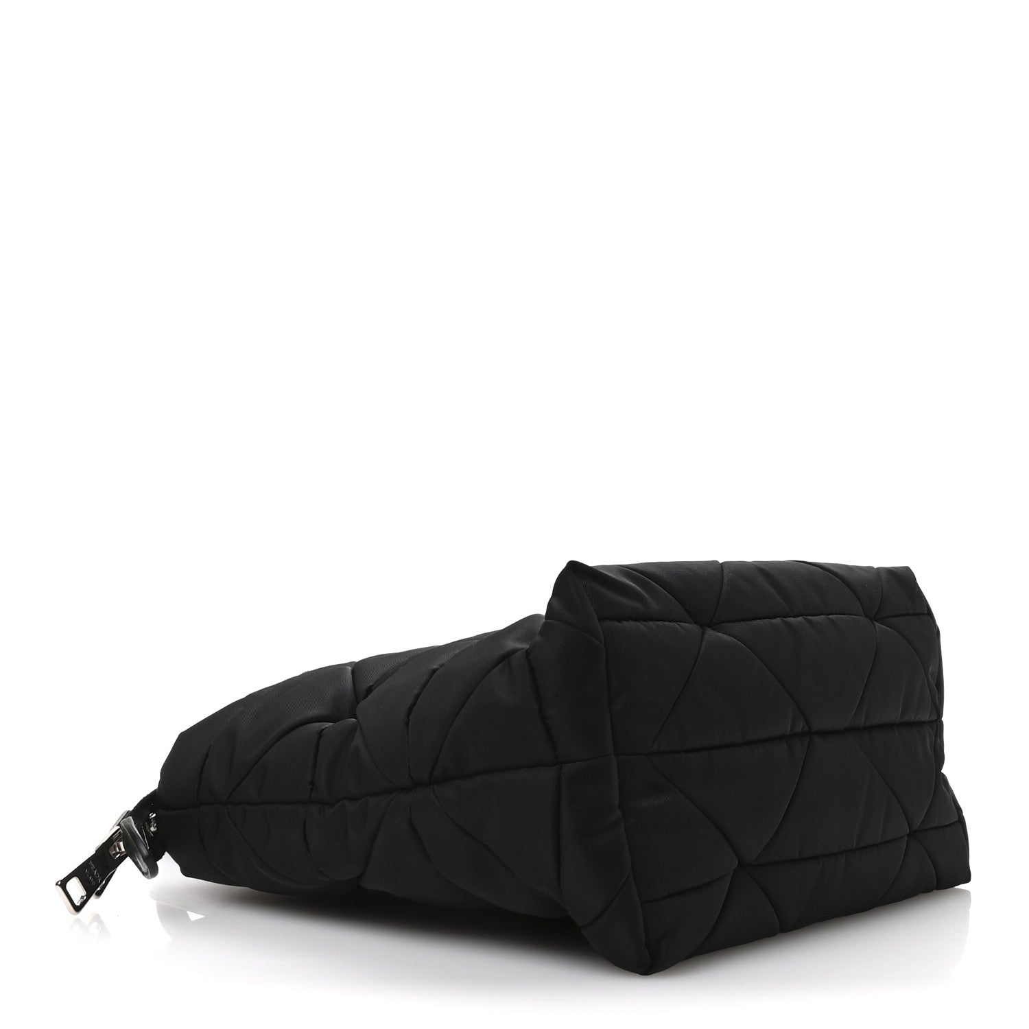 Re-Nylon Nappa Triangle Quilted Padded Double Handled Zip Pocket Tote Black