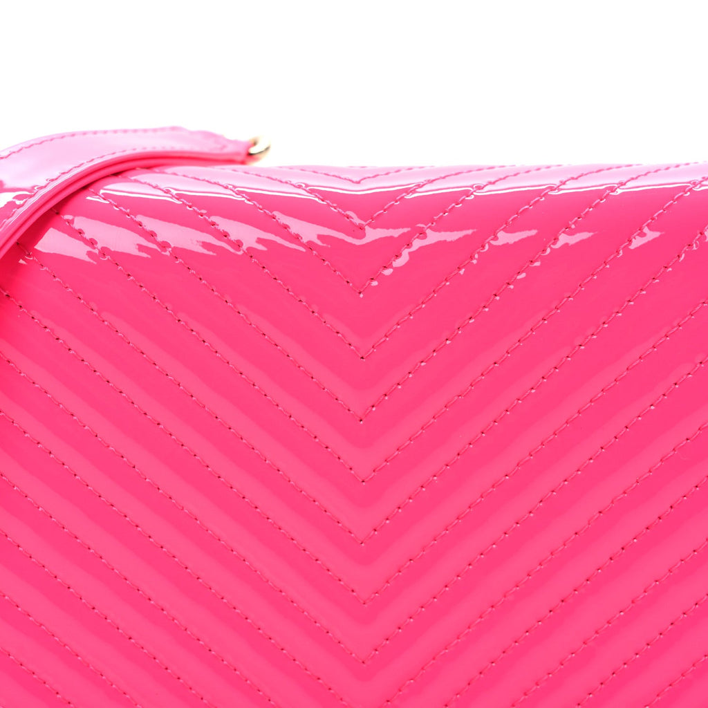 Patent Chevron Quilted Boy Wallet On Chain WOC Neon Pink