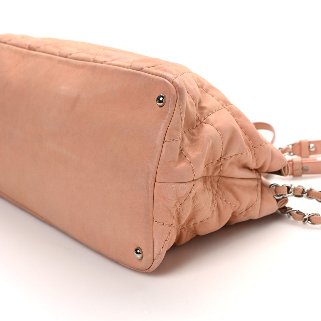 Iridescent Calfskin Quilted Small Sea Hit Tote Light Pink
