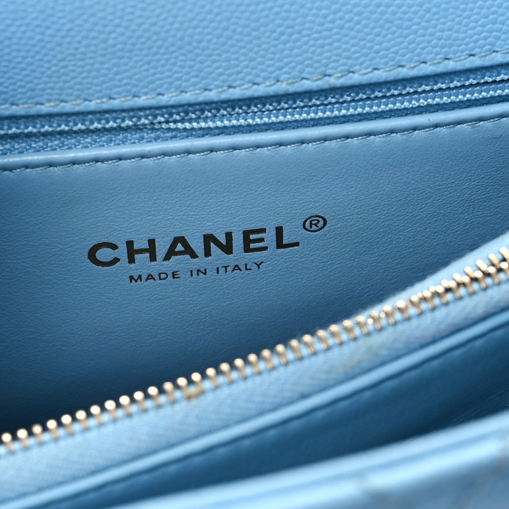 Caviar Quilted Small Coco Chain Handle Flap Blue