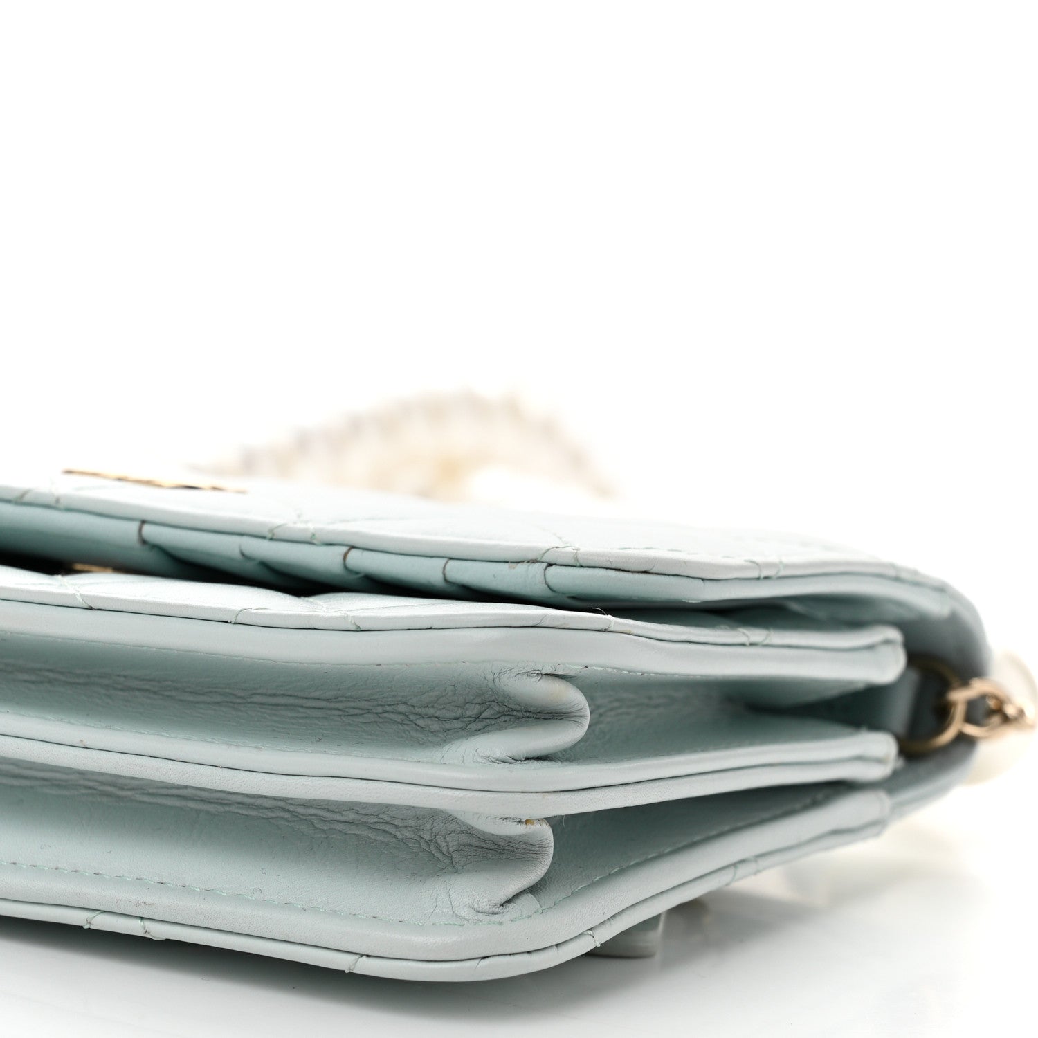 Calfskin Quilted Mini Maxi Pearls Wallet On Chain WOC Light Blue