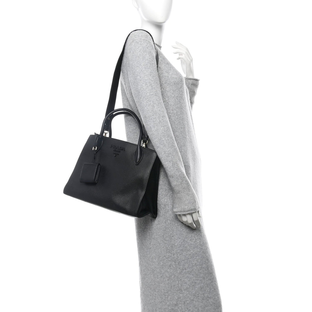 Saffiano Cuir Calfskin Medium Monochrome Top Handle Tote Black