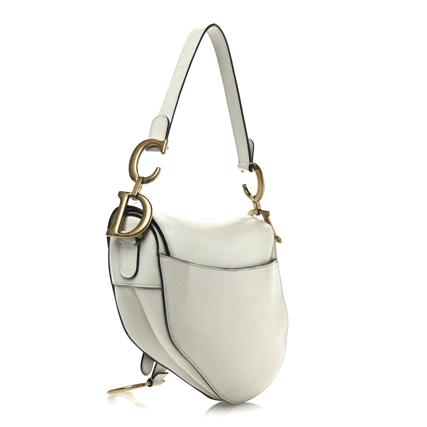 Grained Calfskin Saddle Bag White