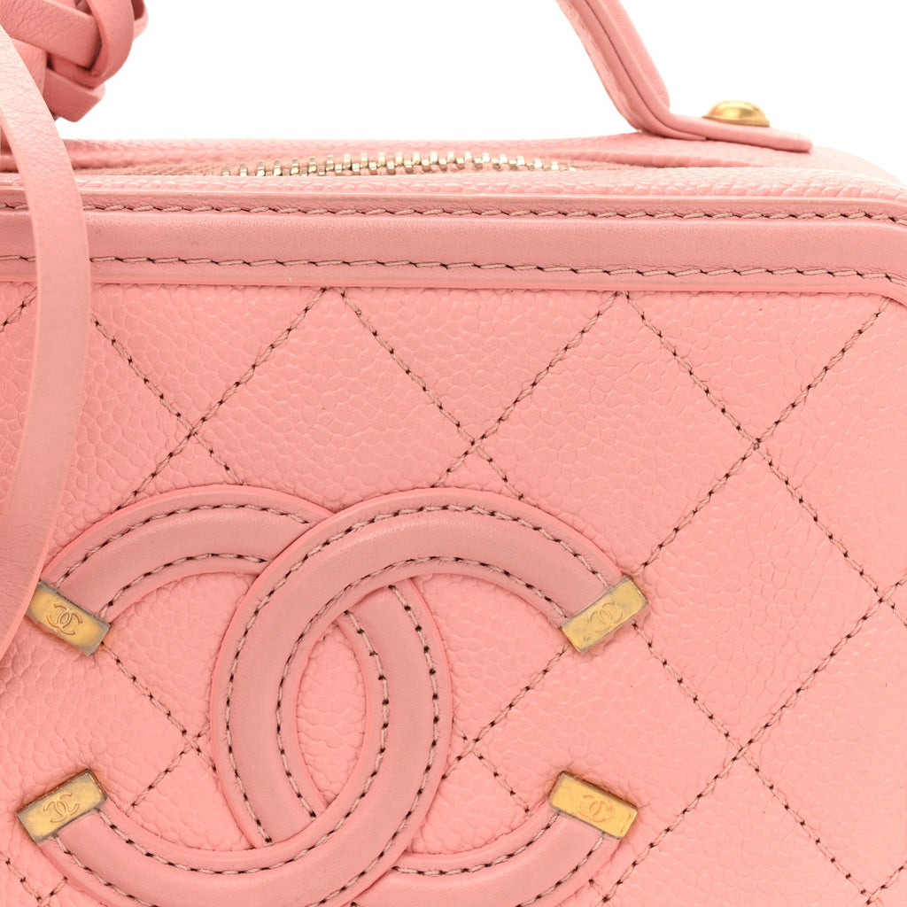 Caviar Quilted Small CC Filigree Vanity Case Rose Pink
