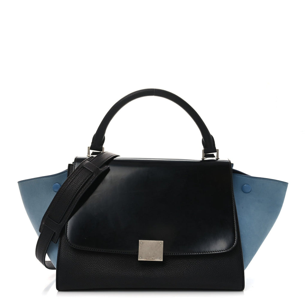 Baby Grained Calfskin Suede Small Bi-Color Trapeze Black