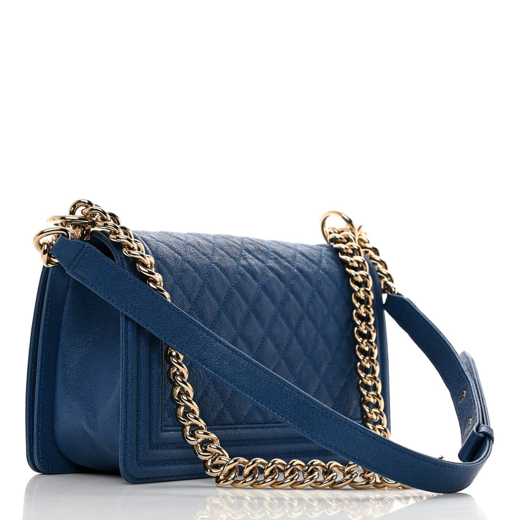 Caviar Quilted Medium Boy Flap Blue