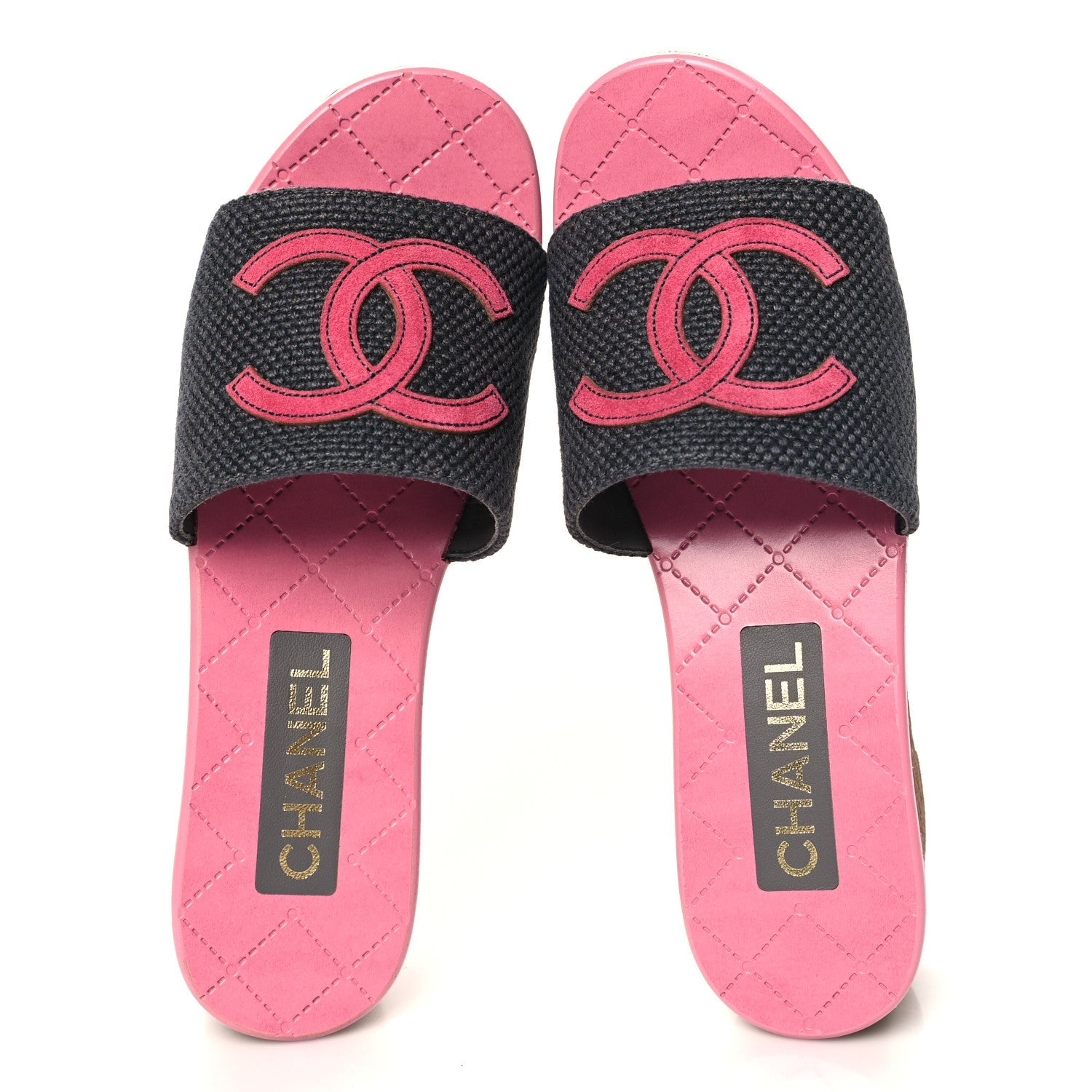Fabric Suede Calfskin Wooden CC Clogs  37 Dark Grey Fuchsia