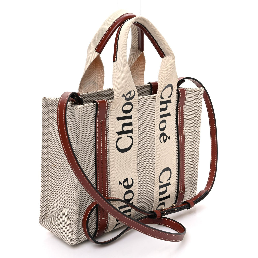 Cotton Calfskin Small Woody Ribbon Tote With Strap White Brown