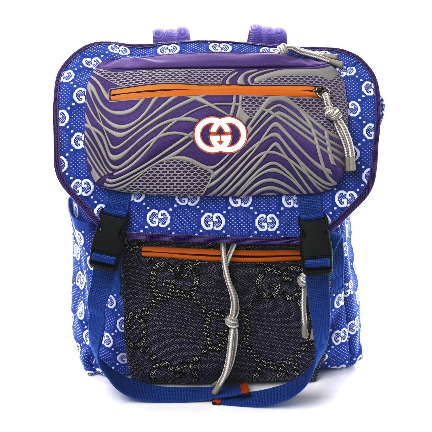 Jersey GG Monogram All Over Pan Sport Double Buckle Backpack  Blue Multicolor