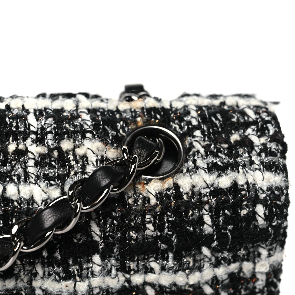 Tweed Quilted Medium Double Flap Black