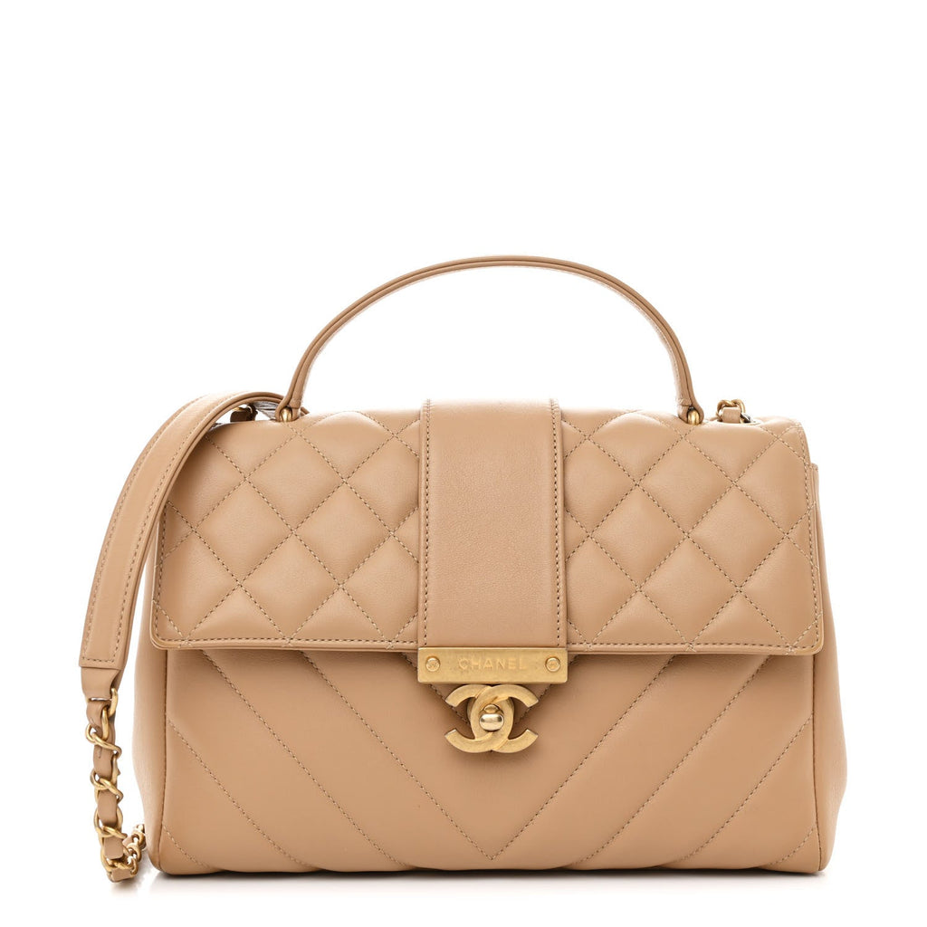 Calfskin Quilted Chevron In The City Bag Beige