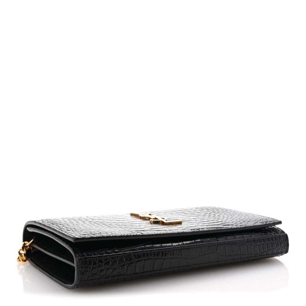 Calfskin Crocodile Embossed Cassandre Wallet On Chain WOC Black