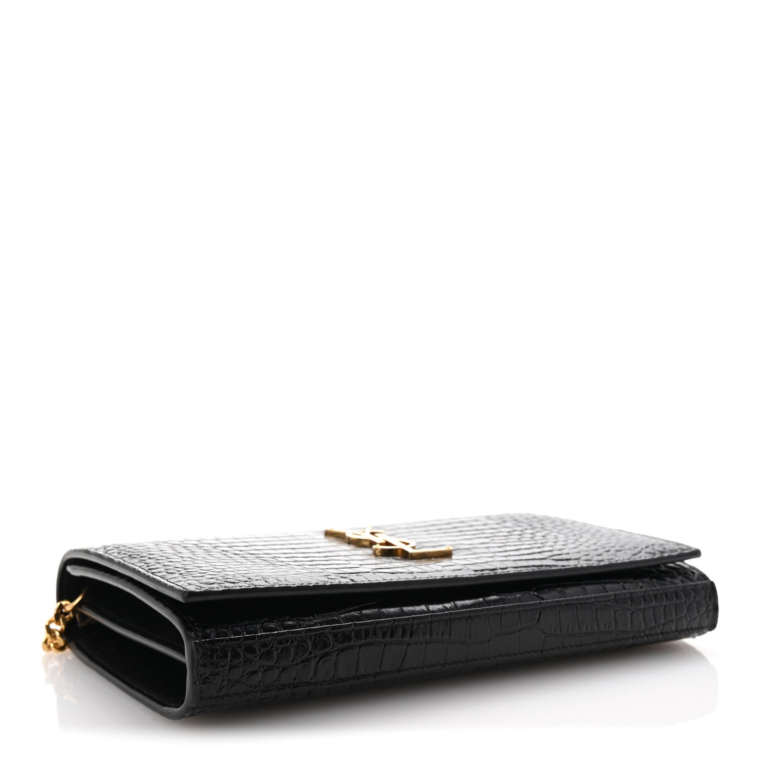 Calfskin Crocodile Embossed Cassandre Wallet On Chain WOC Black