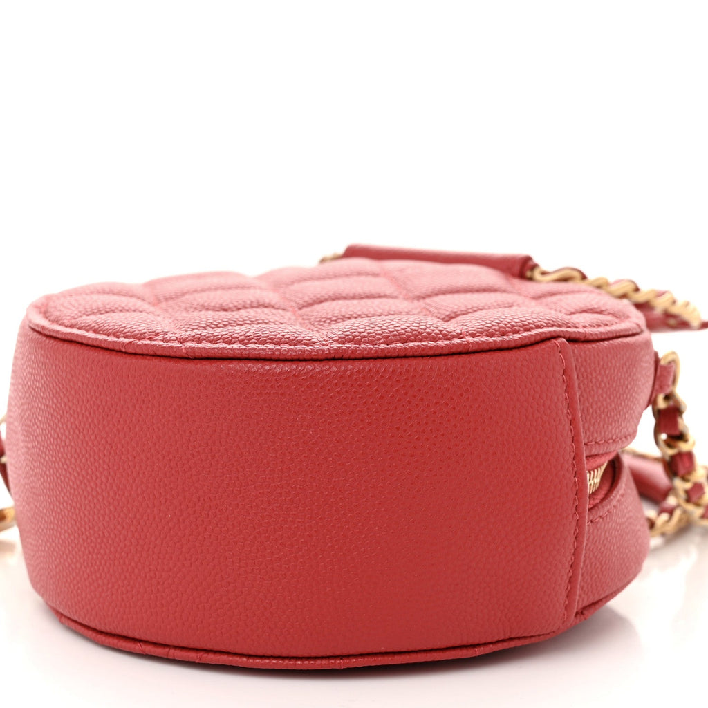 Caviar Quilted Chain Handle Round Clutch With Chain Bag  Red