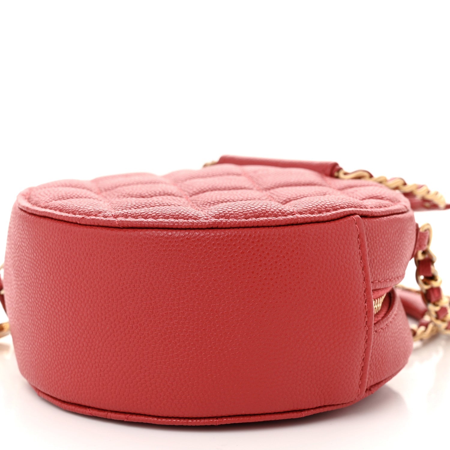 Caviar Quilted Chain Handle Round Clutch With Chain Bag  Red