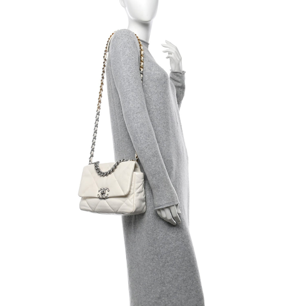 Goatskin Quilted Medium Chanel 19 Flap White