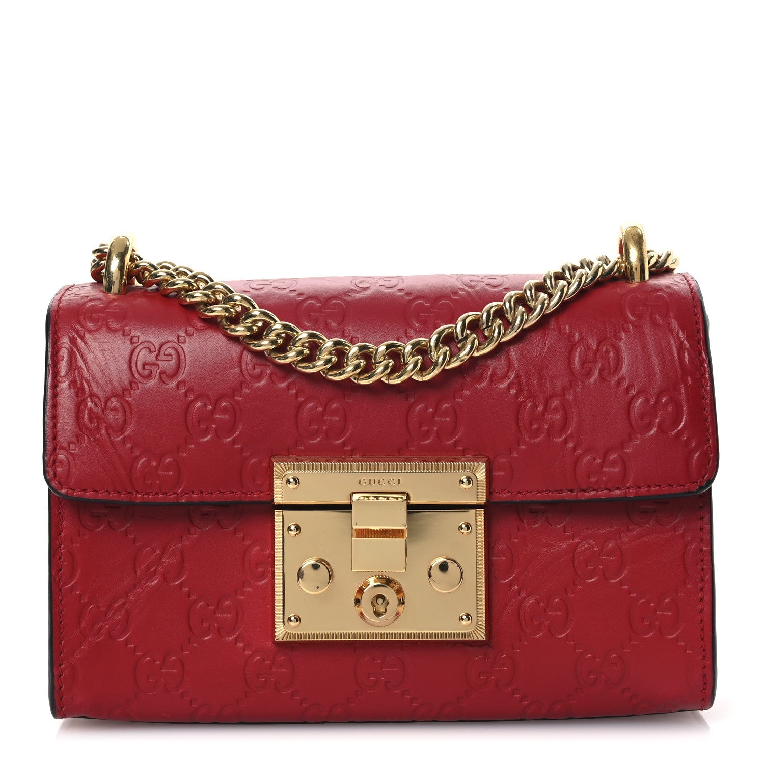Guccissima Small Padlock Shoulder Bag Hibiscus Red