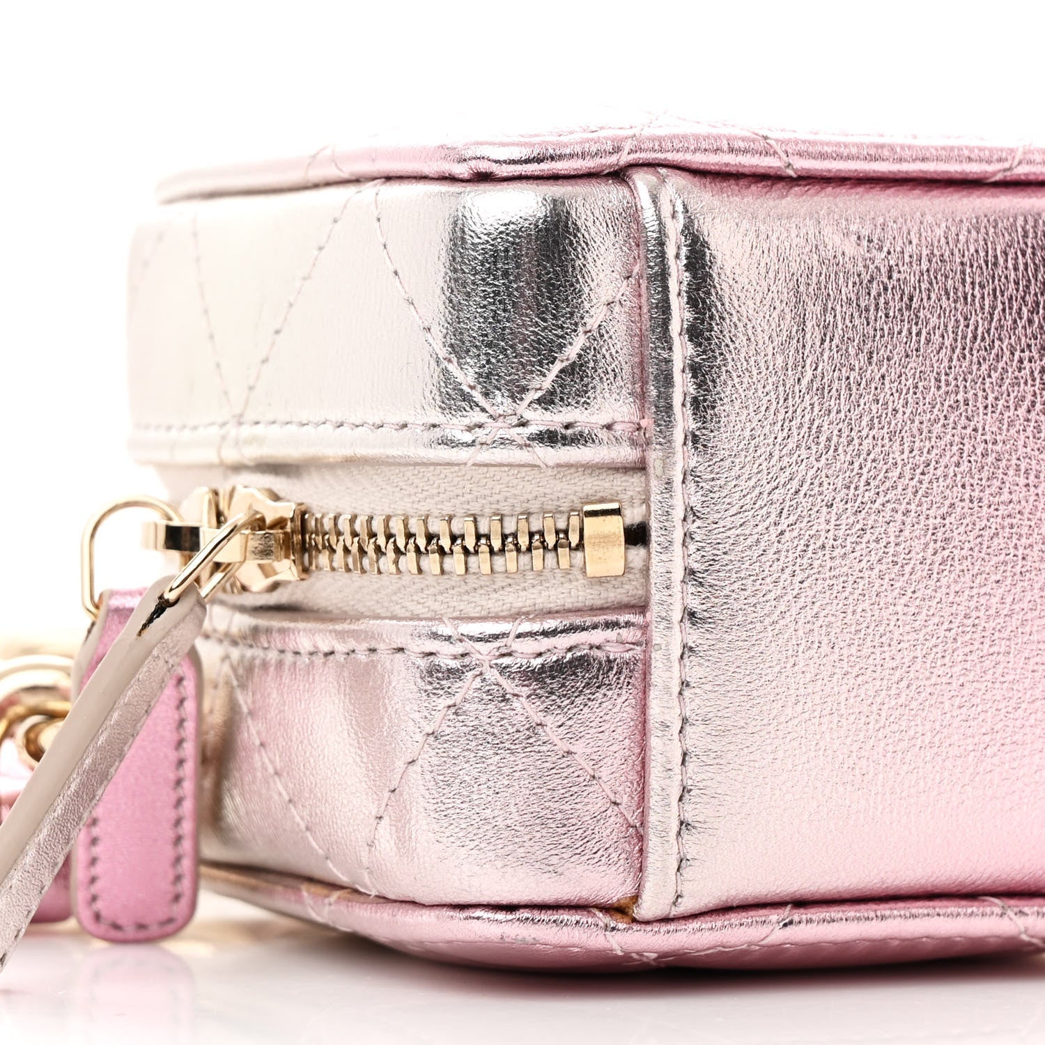 Gradient Metallic Lambskin Quilted Like A Wallet Clutch With Chain Gold Pink