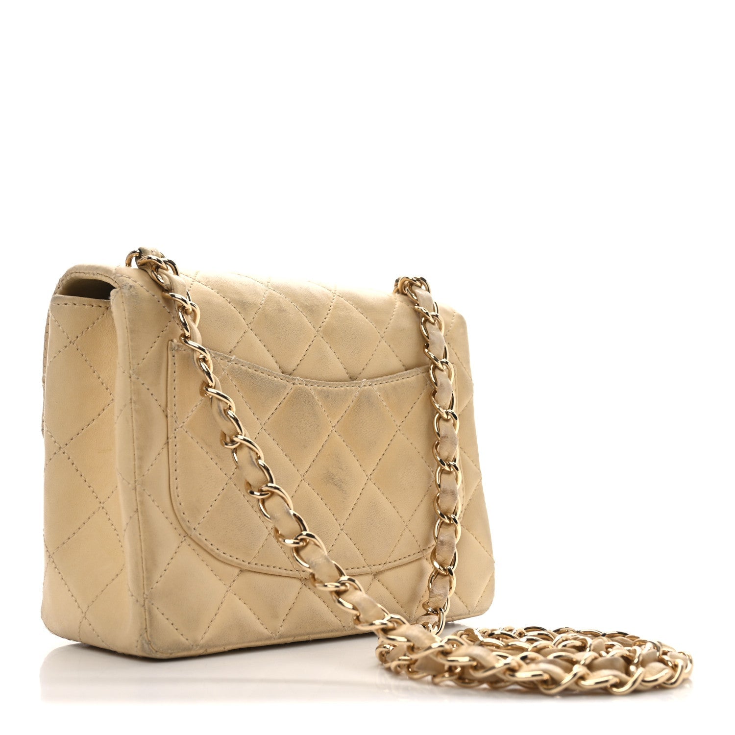 Lambskin Quilted Mini Square Flap Beige