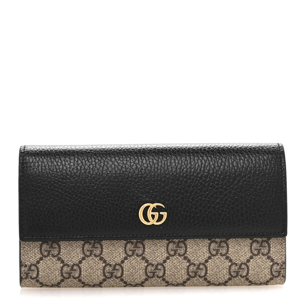 Dollar Calfskin GG Supreme Monogram GG Marmont Continental Wallet Black Beige Ebony