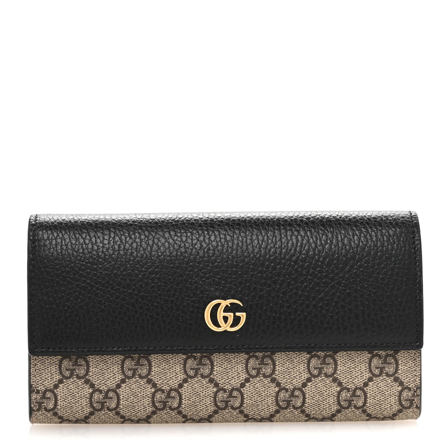 Dollar Calfskin GG Supreme Monogram GG Marmont Continental Wallet Black Beige Ebony