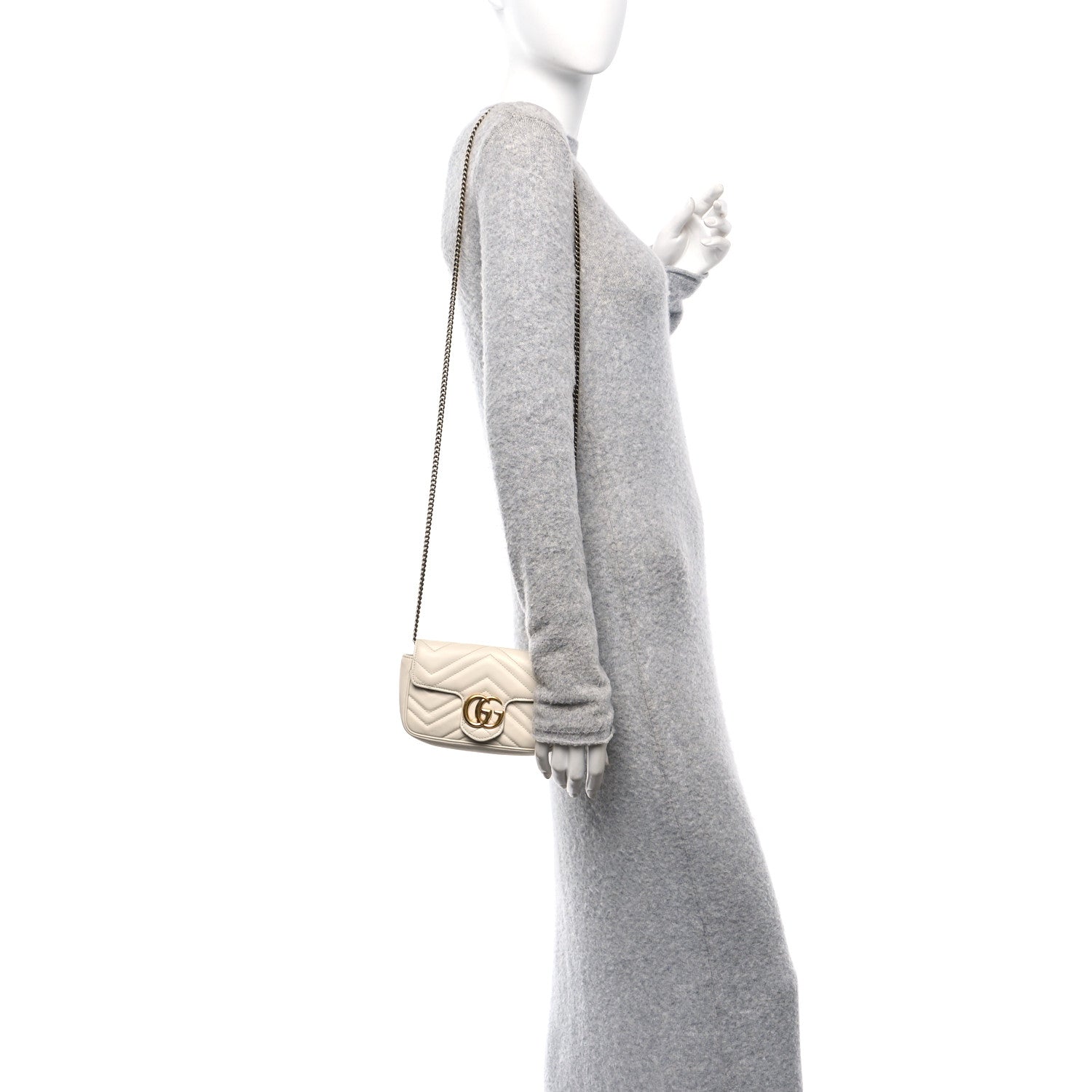 Calfskin Matelasse Super Mini GG Marmont Shoulder Bag White