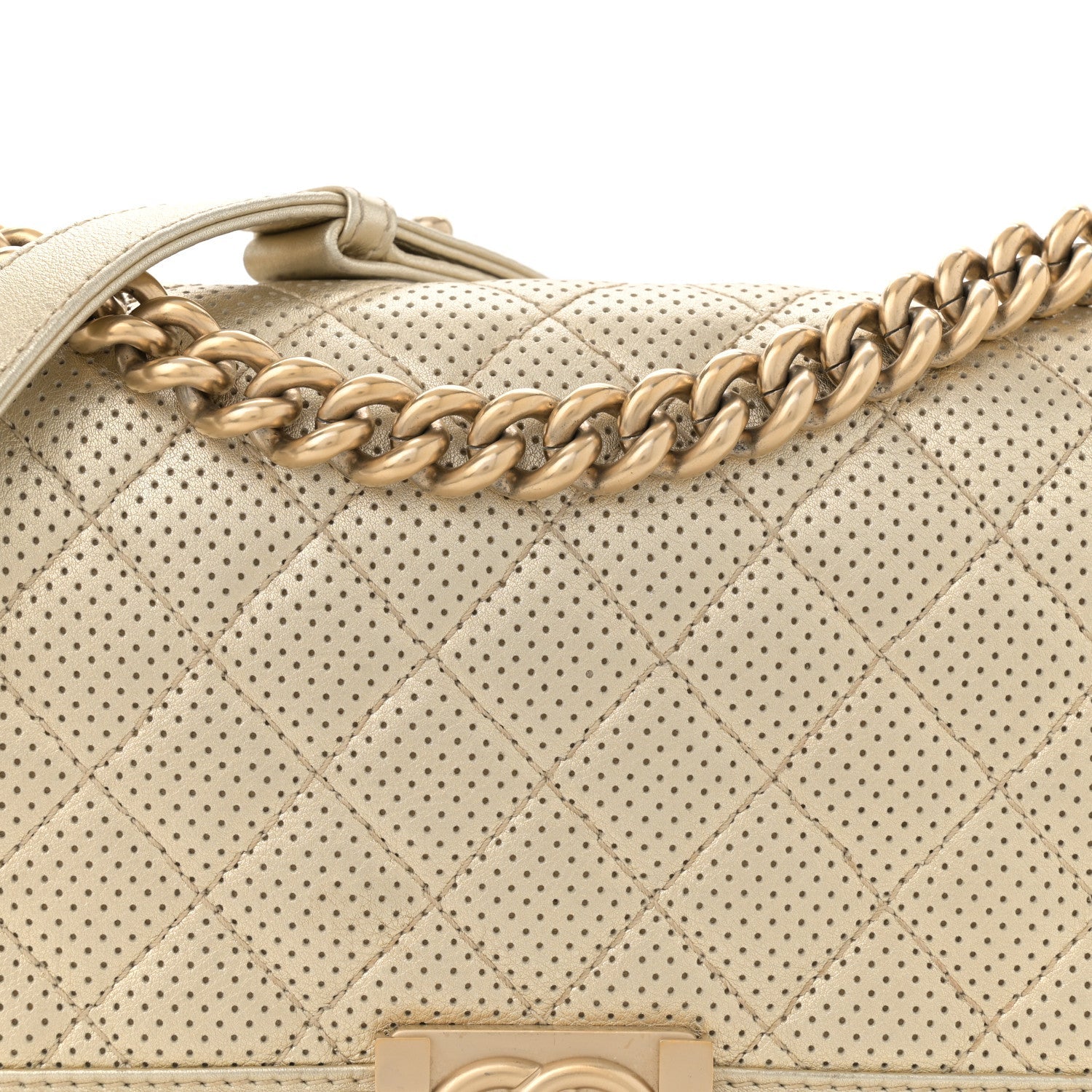 Metallic Perforated Lambskin Quilted Medium Boy Flap Gold