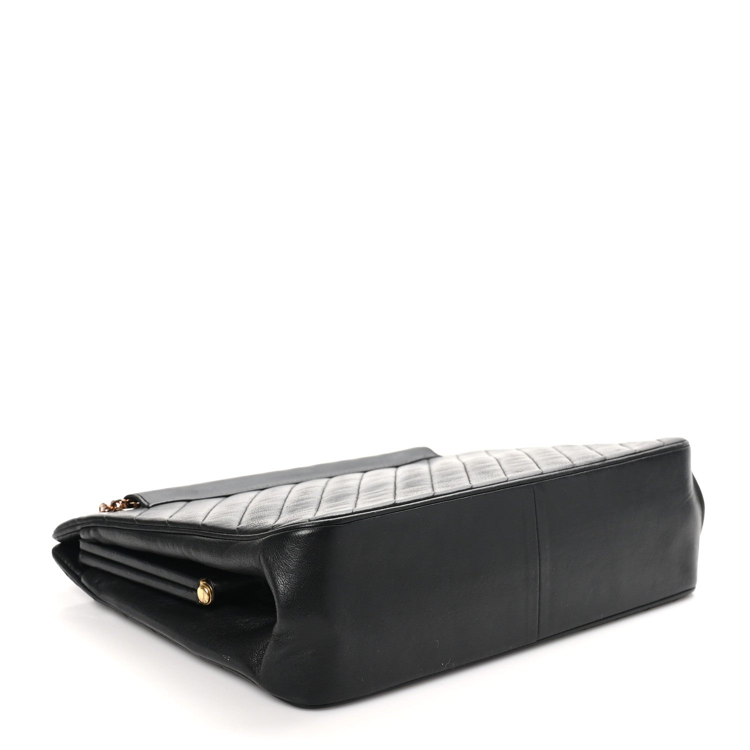 Lambskin Diagonal Quilted Kisslock Bag Black