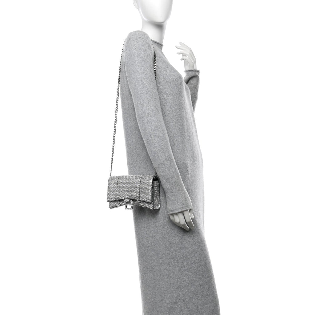 Strass Suede Hourglass Chain Bag Smoke Grey Crystal