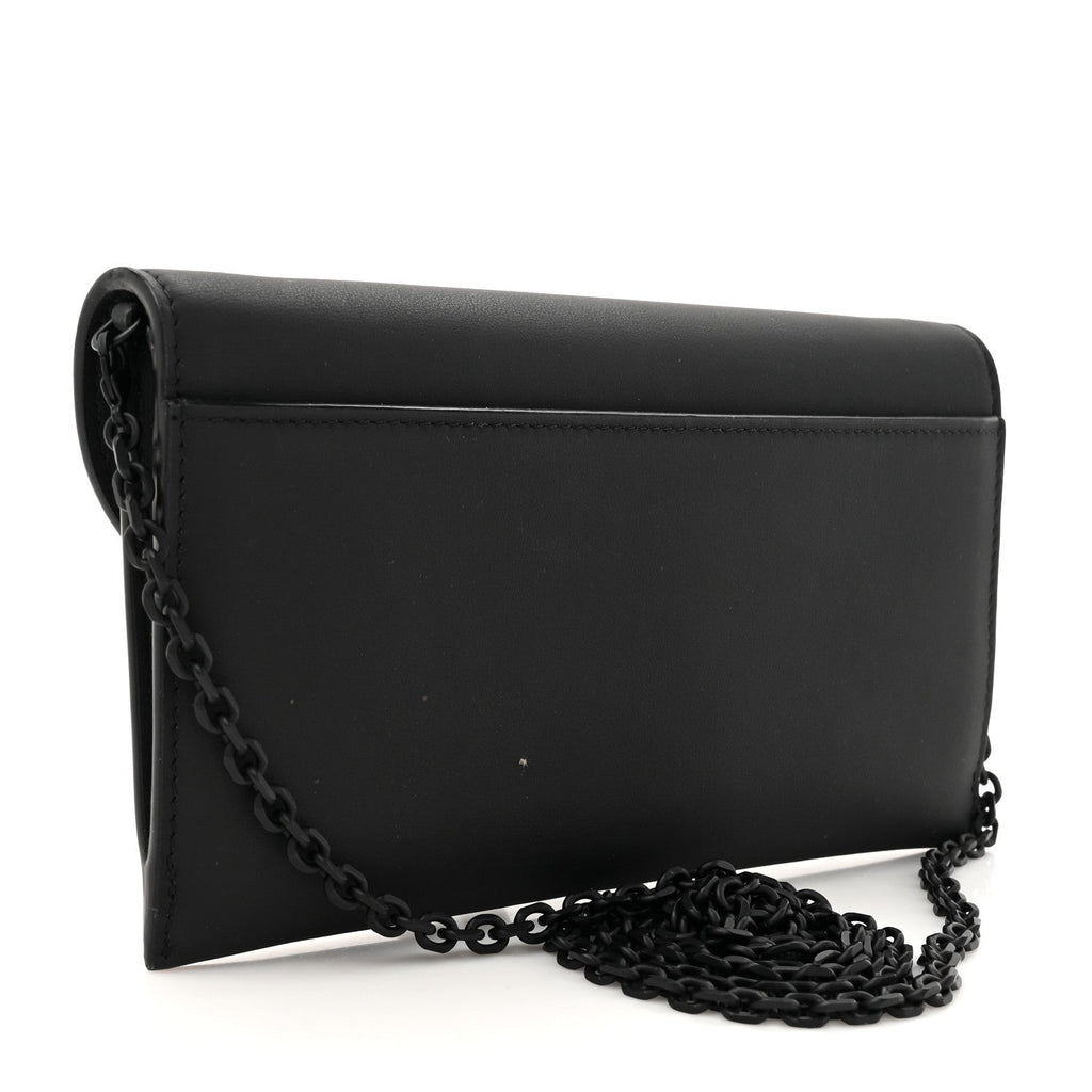 Ultra Matte Calfskin Saddle Chain Wallet Pouch Black