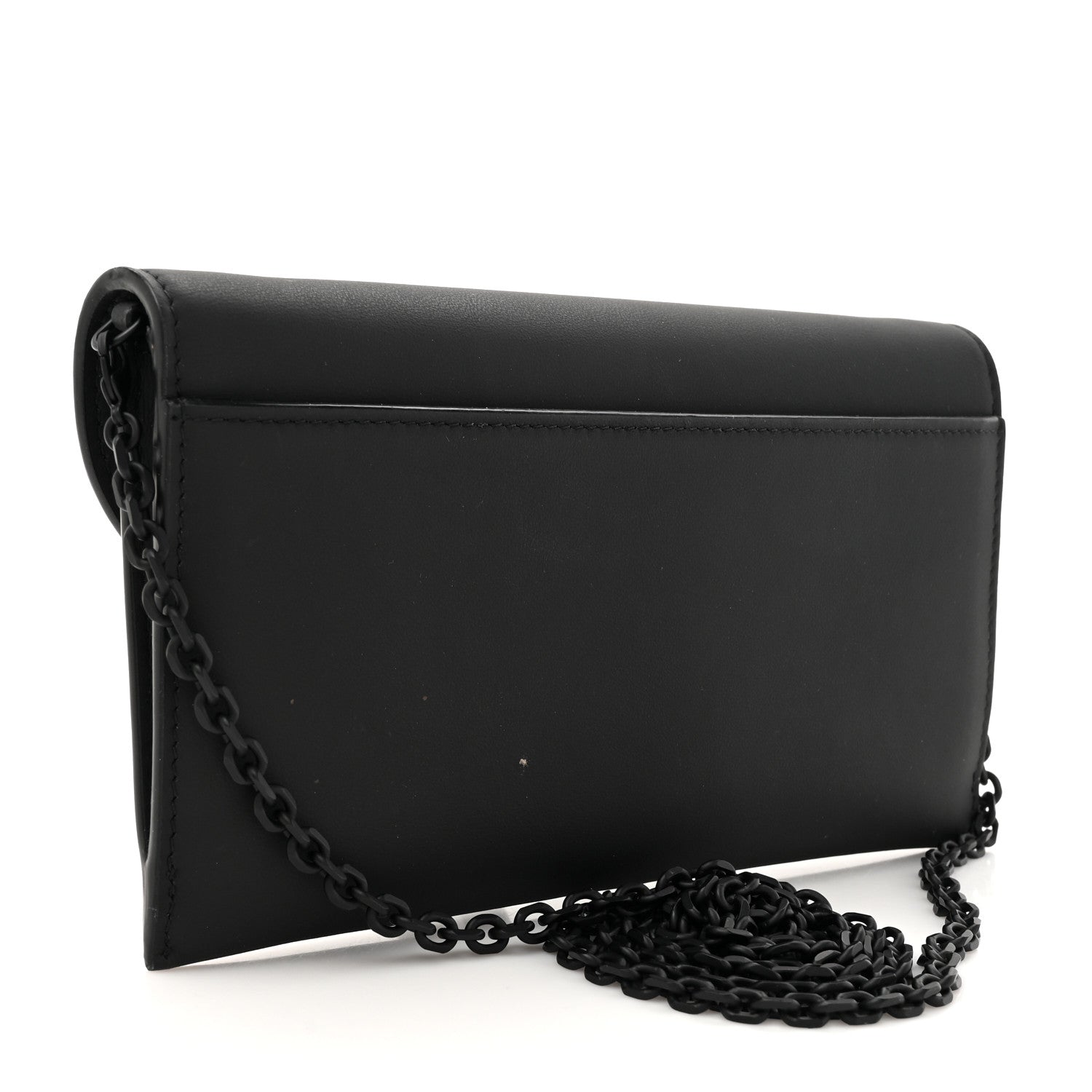 Ultra Matte Calfskin Saddle Chain Wallet Pouch Black