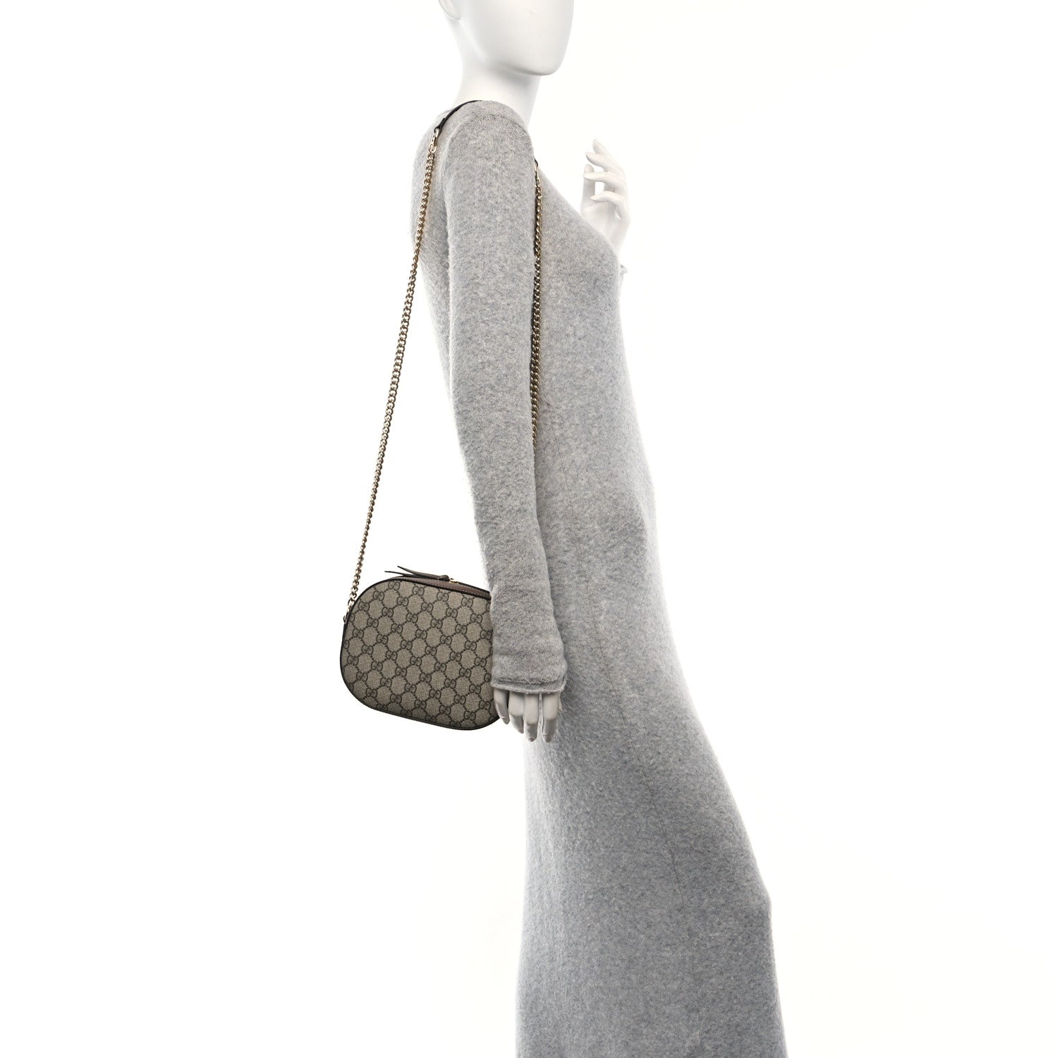 GG Supreme Monogram Cuoio Toscano Mini Chain Shoulder Bag Beige Ebony Cuir