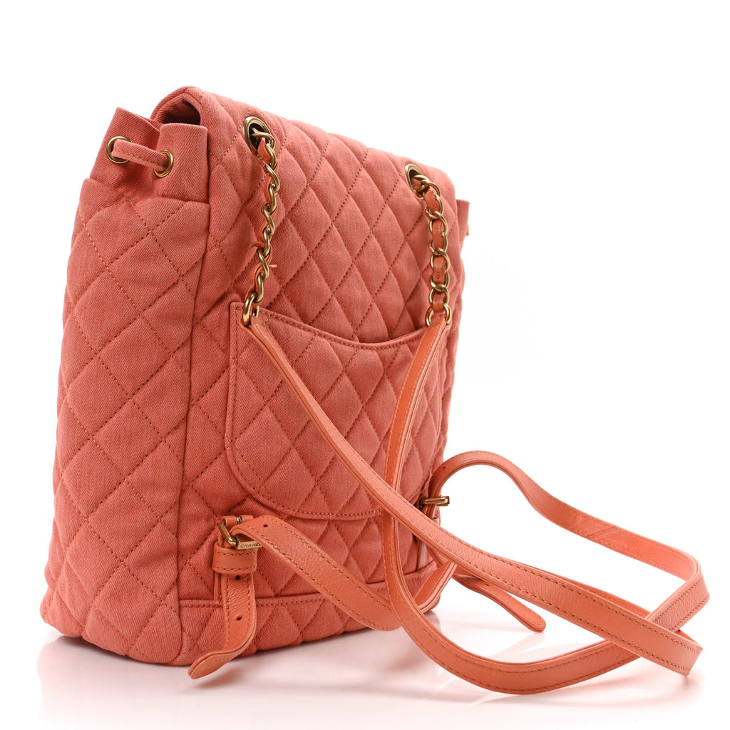 Washed Denim Quilted Small Urban Spirit Backpack Orange