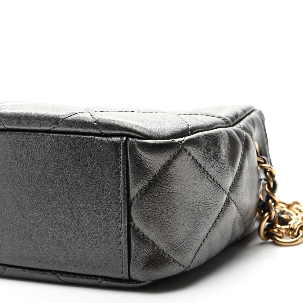 Metallic Calfskin Pearl Quilted CC Mini Camera Case Ruthenium